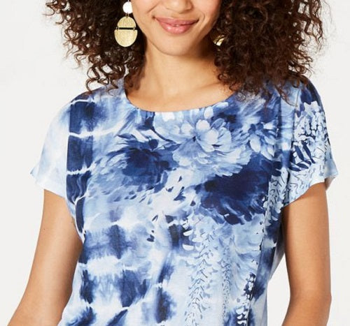 Blusa feminina com estampa floral e tie-dye estilo &amp; co, azul, tamanho pequeno