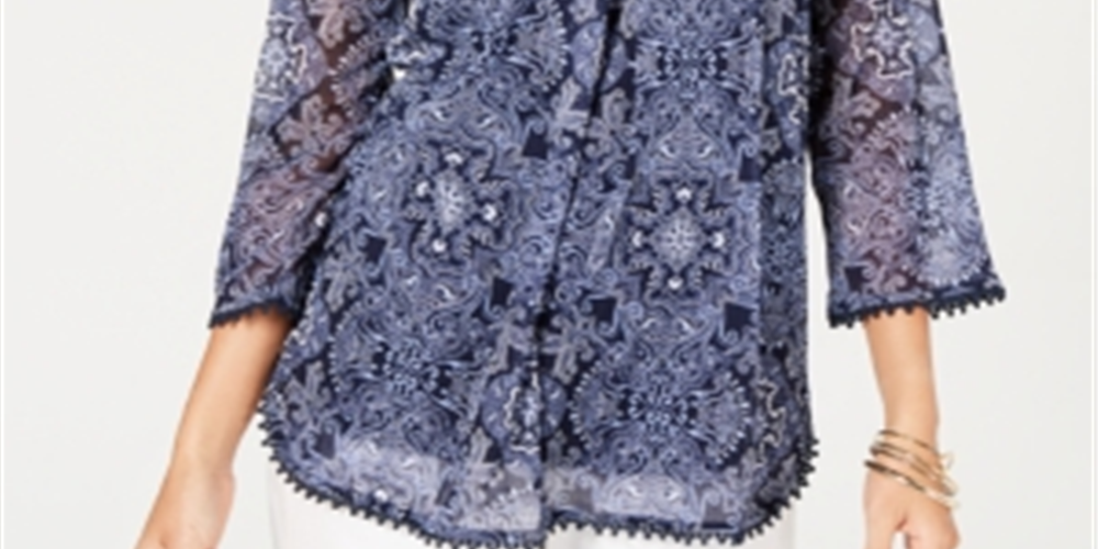 Túnica estampada feminina Charter Club, azul, tamanho extrapequeno