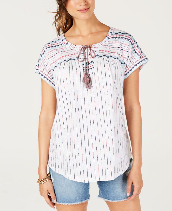 Top feminino estilo camponês com cadarço, branco, tamanho pequeno