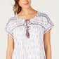 Top feminino estilo camponês com cadarço, branco, tamanho pequeno