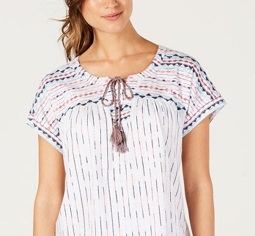 Top feminino estilo camponês com cadarço, branco, tamanho pequeno