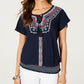 Blusa camponesa bordada feminina Style &amp; Co, azul, tamanho pequeno
