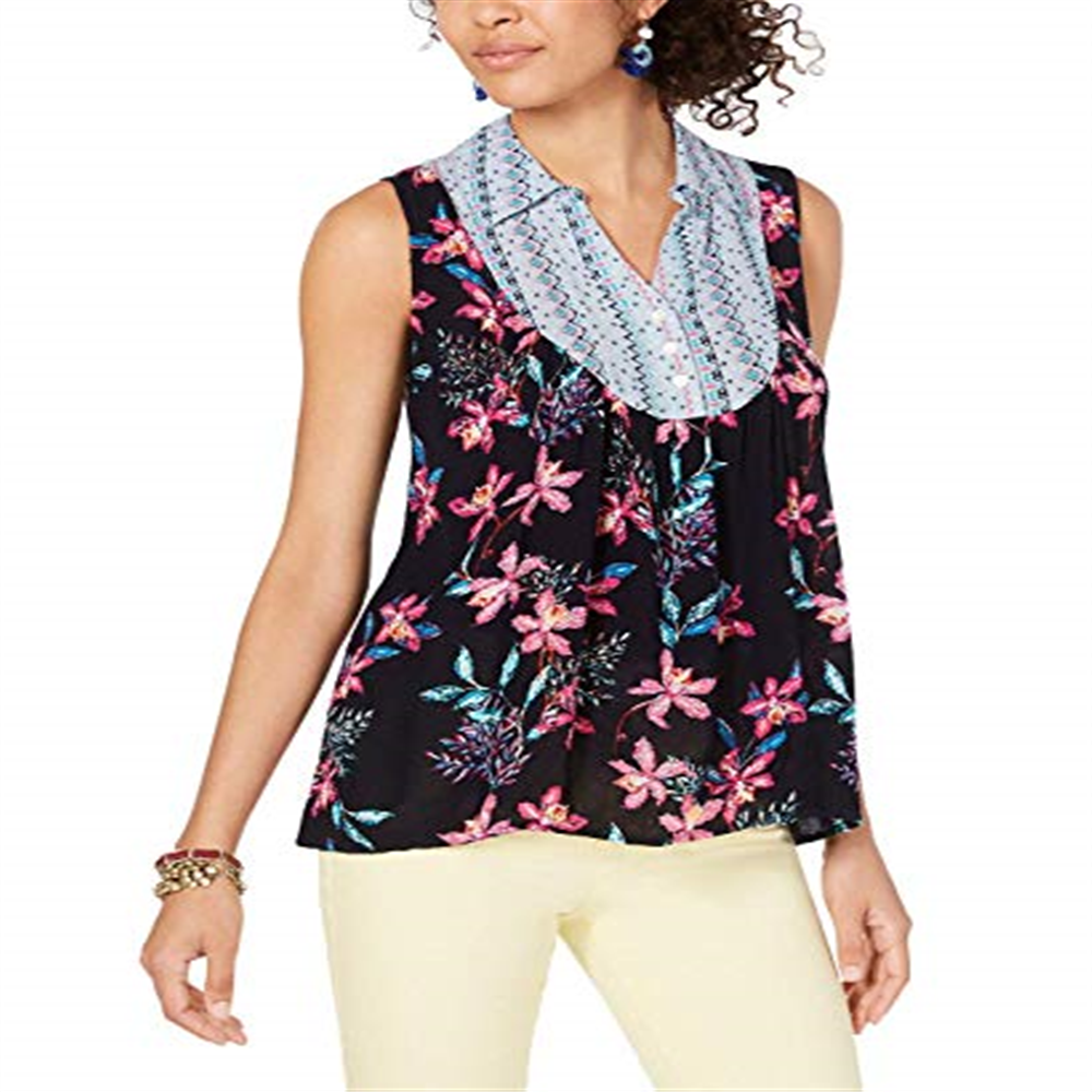 Blusa feminina estilo Hibiscus Mix Media tamanho médio