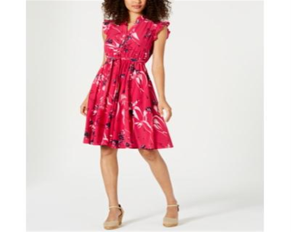 Vestido-camisa feminino estampado com mangas franzidas Charter Club, rosa, tamanho 12