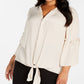 Blusa feminina Alfani com bainha amarrada e manga lanterna, bege polido, marrom, tamanho 1X