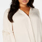 Blusa feminina Alfani com bainha amarrada e manga lanterna, bege polido, marrom, tamanho 1X