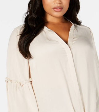 Blusa feminina Alfani com bainha amarrada e manga lanterna, bege polido, marrom, tamanho 1X