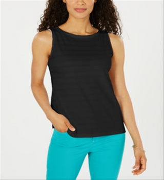 Charter Club Women's Textured Cotton Tank Top Black Size Medium
