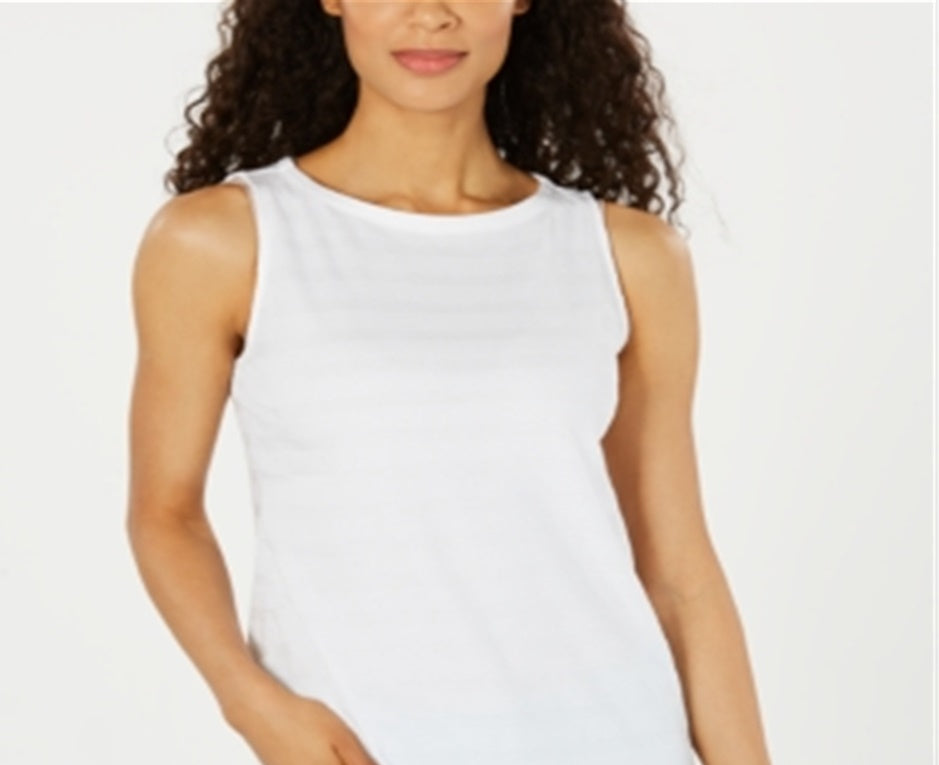 Regata feminina de algodão texturizado Charter Club, branca, tamanho pequeno