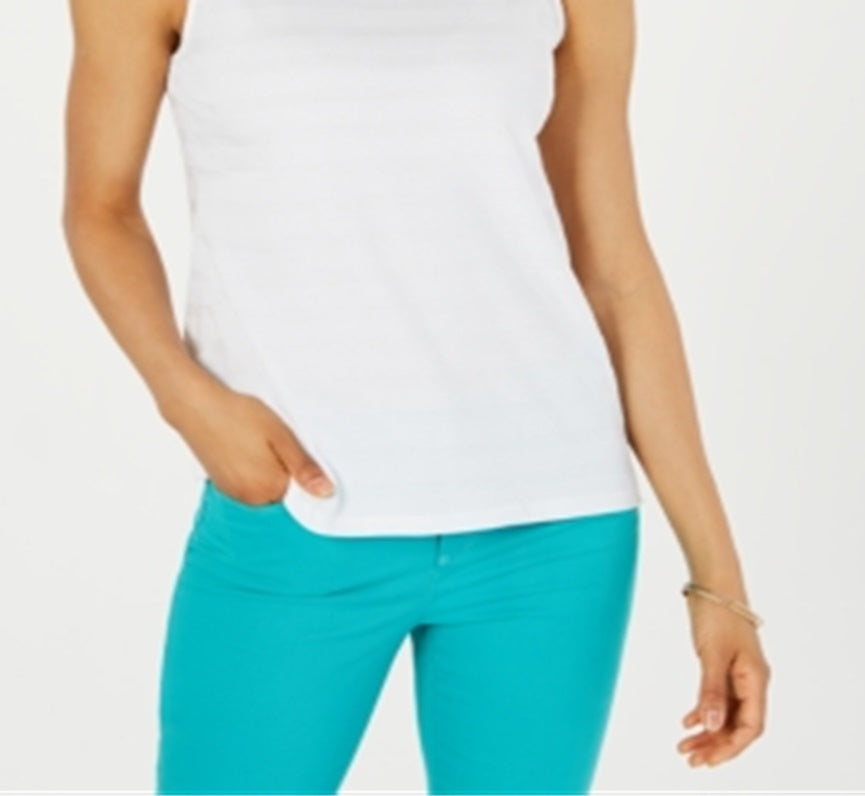 Regata feminina de algodão texturizado Charter Club, branca, tamanho pequeno