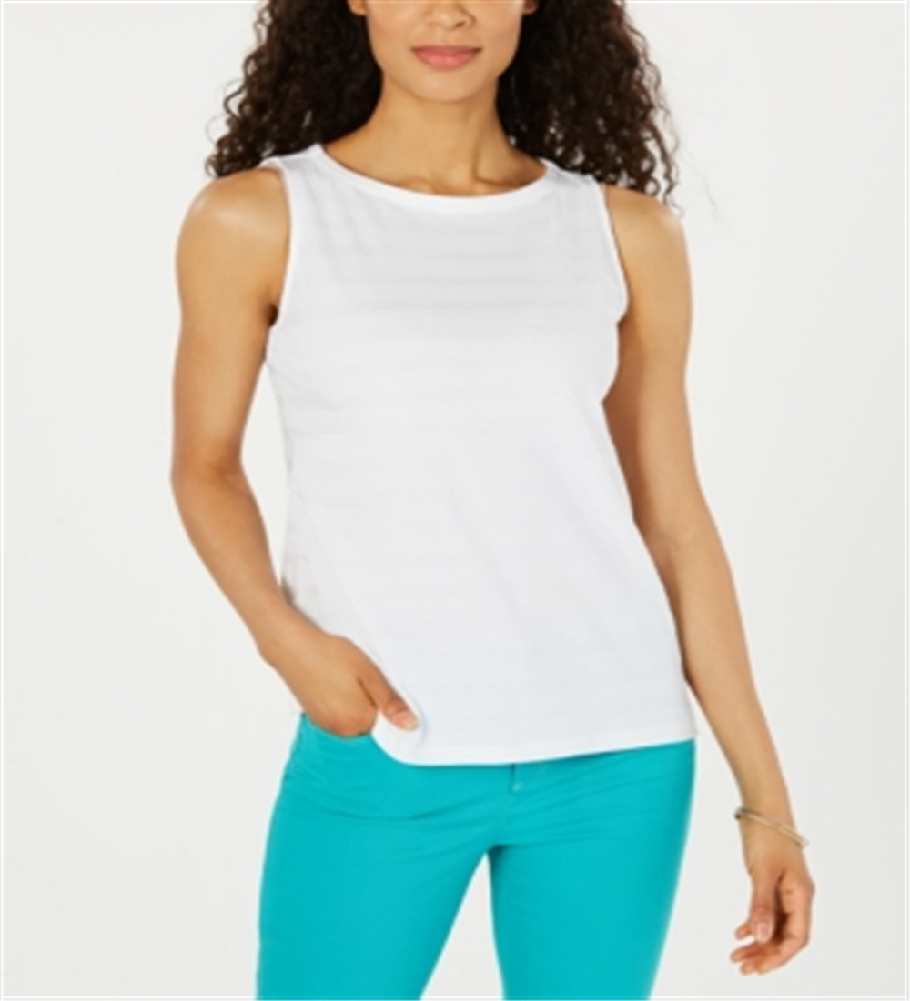 Regata feminina de algodão texturizado Charter Club, branca, tamanho pequeno