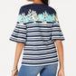 Charter Club Blusa feminina estampada com manga sino e gola joia, azul, tamanho pequeno