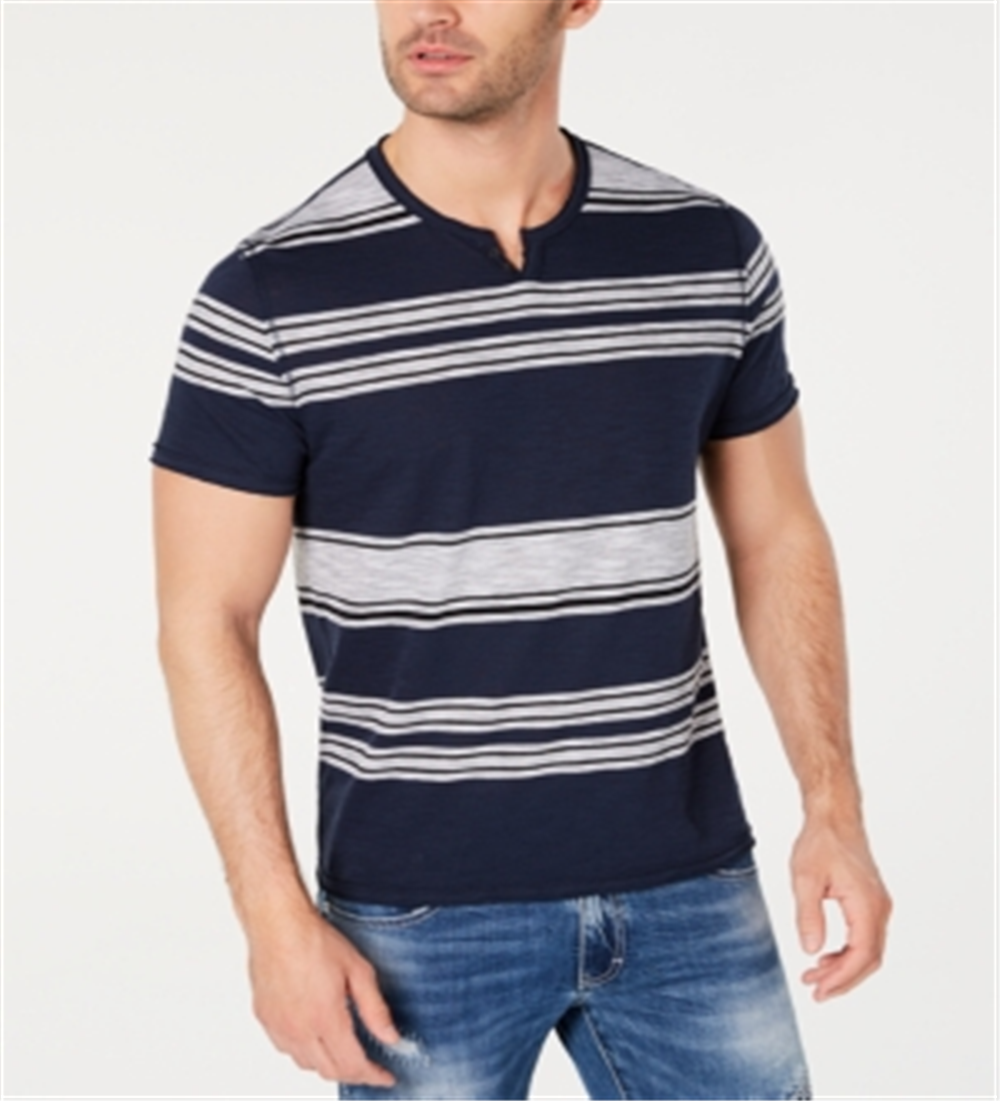 Camiseta masculina listrada de manga curta da INC International Concepts, azul, tamanho médio