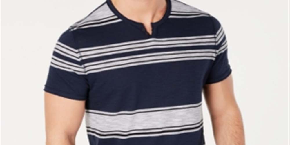 Camiseta masculina listrada de manga curta da INC International Concepts, azul, tamanho médio