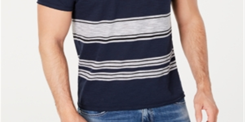 Camiseta masculina listrada de manga curta da INC International Concepts, azul, tamanho médio
