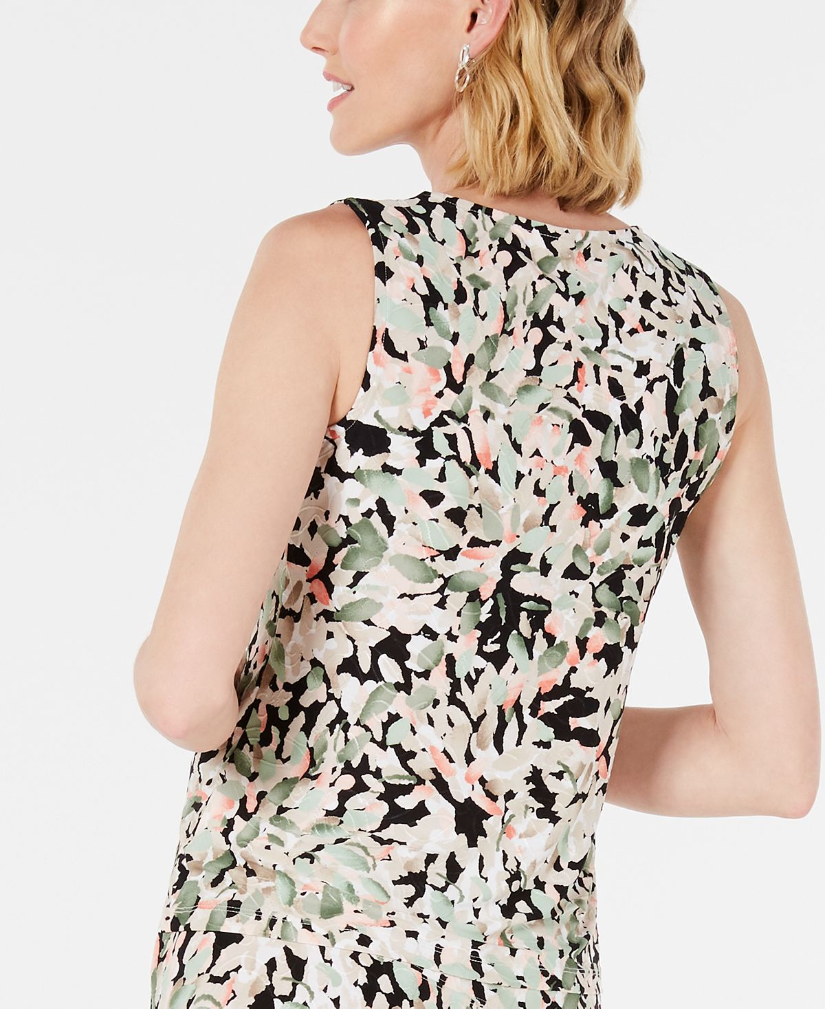 Regata feminina com estampa floral JM Collection, branca, tamanho grande