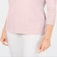 Karen Scott Blusa feminina de algodão com decote em V e acabamento em botões, rosa, tamanho pequeno
