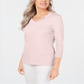 Karen Scott Blusa feminina de algodão com decote em V e acabamento em botões, rosa, tamanho pequeno
