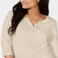 Karen Scott Top Henley de Algodão Feminino Marrom Tamanho Grande