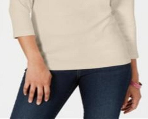 Karen Scott Top Henley de Algodão Feminino Marrom Tamanho Grande