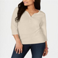 Karen Scott Top Henley de Algodão Feminino Marrom Tamanho Grande