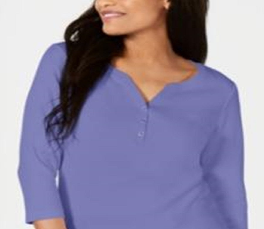Karen Scott Top Henley Feminino de Algodão Roxo Tamanho Médio