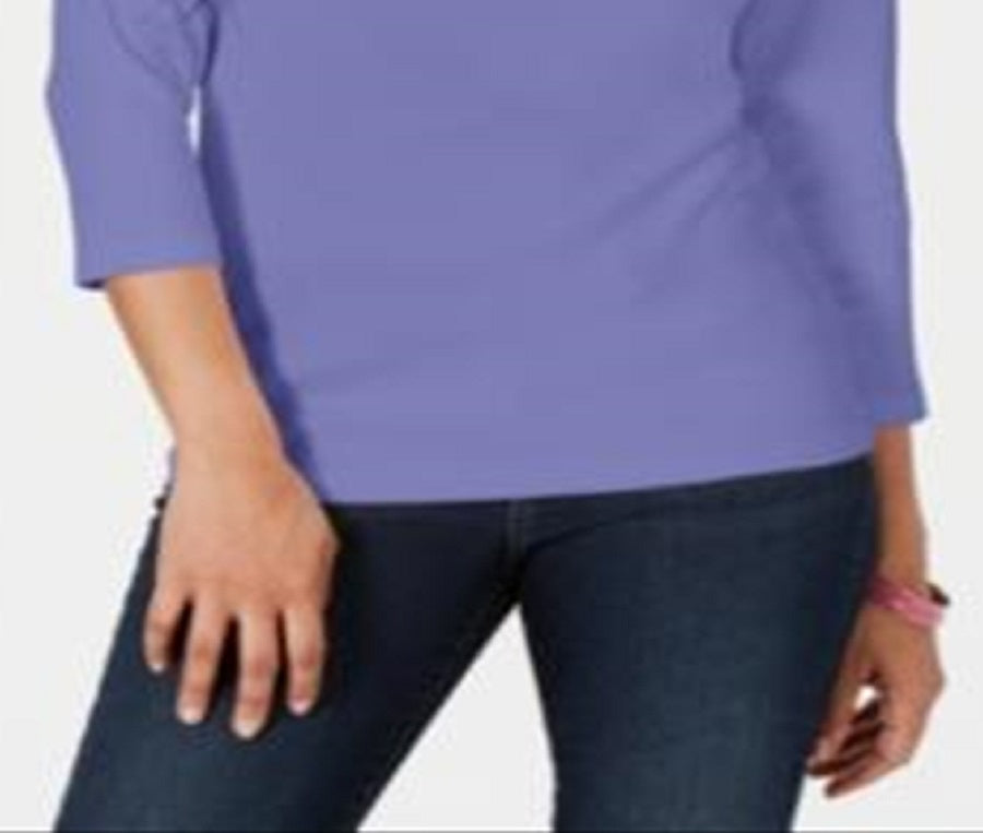 Karen Scott Top Henley Feminino de Algodão Roxo Tamanho Médio