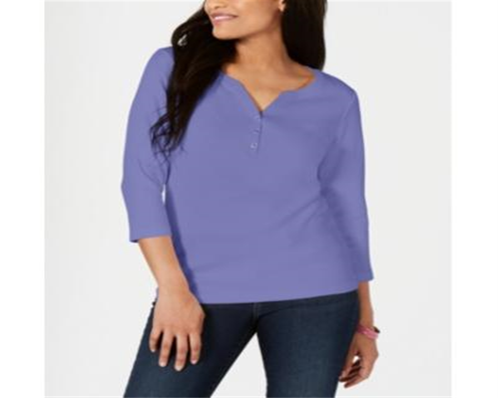 Karen Scott Top Henley Feminino de Algodão Roxo Tamanho Médio