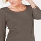 Blusa feminina Karen Scott de algodão com manga 3/4, marrom, tamanho X-S