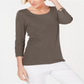 Blusa feminina Karen Scott de algodão com manga 3/4, marrom, tamanho X-S