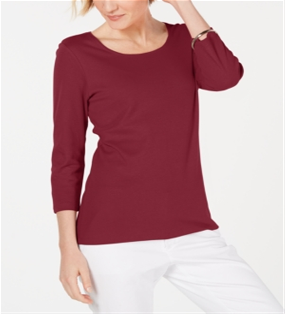 Blusa feminina Karen Scott de algodão com manga 3/4, vermelha, tamanho grande