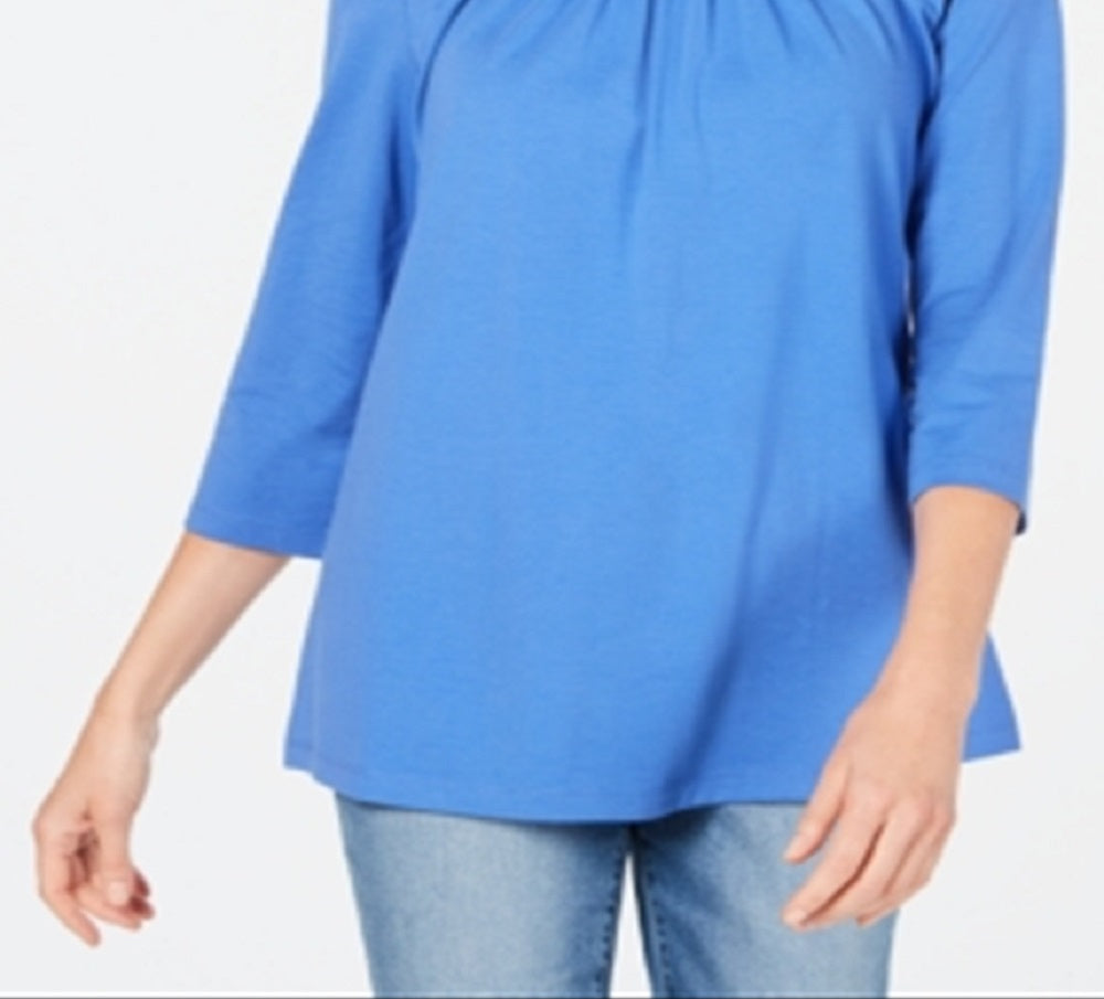 Karen Scott Blusa Feminina Gola Redonda com Contas Azul Tamanho X-S