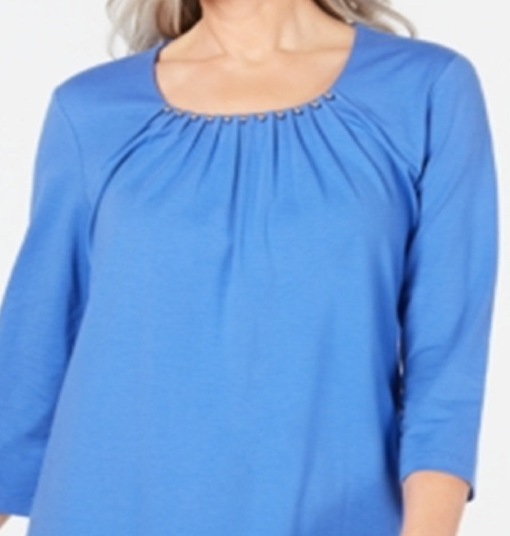 Karen Scott Blusa Feminina Gola Redonda com Contas Azul Tamanho X-S