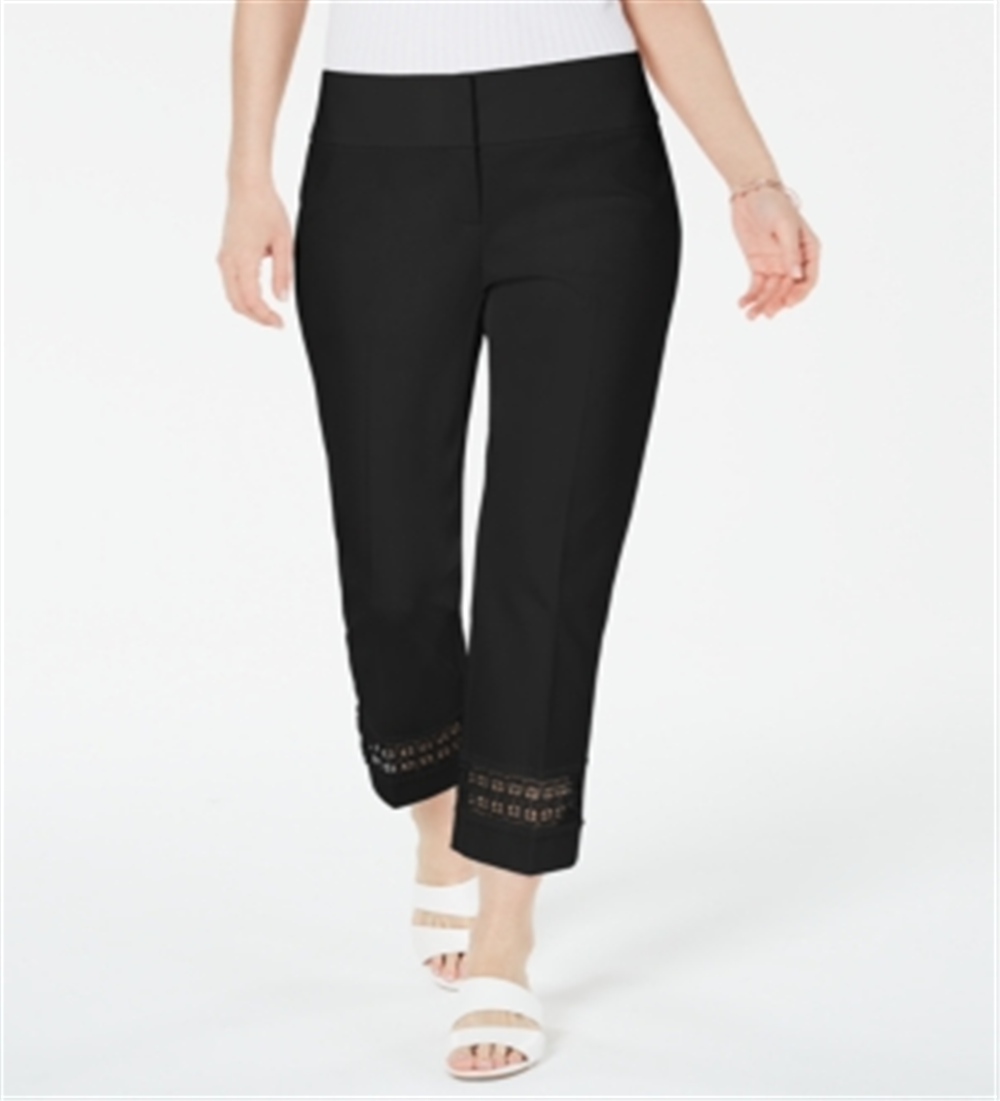 Calça feminina Alfani Cropped com detalhe de renda, preta, tamanho 10, pequena