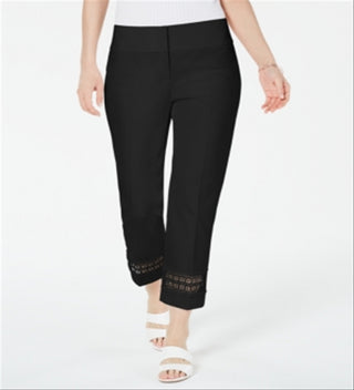 Calça feminina Alfani Cropped com detalhe de renda, preta, tamanho 10, pequena