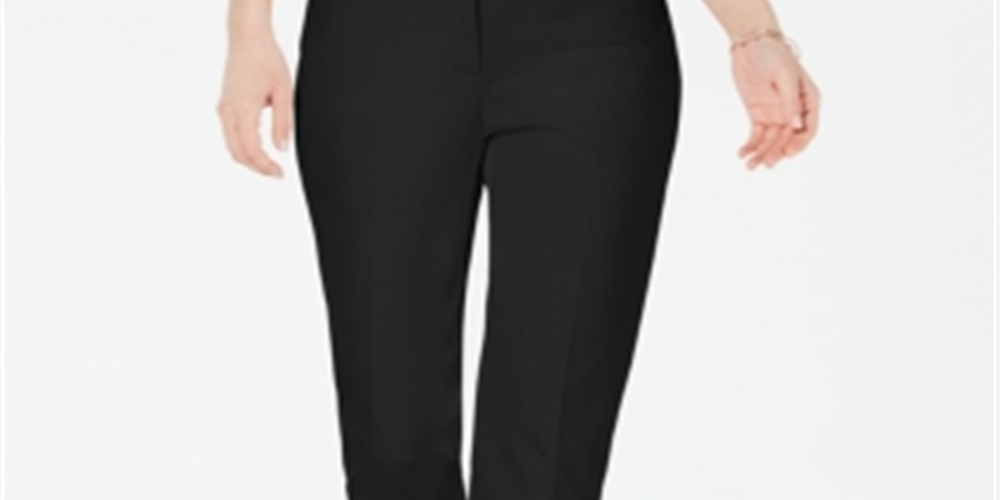 Calça feminina Alfani Cropped com detalhe de renda, preta, tamanho 10, pequena