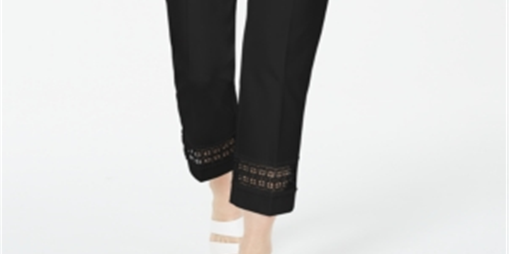 Calça feminina Alfani Cropped com detalhe de renda, preta, tamanho 10, pequena