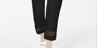 Calça feminina Alfani Cropped com detalhe de renda, preta, tamanho 10, pequena