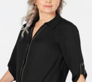 JM Collection Top feminino com botões e acabamento em caviar, preto, tamanho XX-G