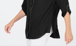 JM Collection Top feminino com botões e acabamento em caviar, preto, tamanho XX-G