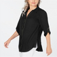 JM Collection Top feminino com botões e acabamento em caviar, preto, tamanho XX-G
