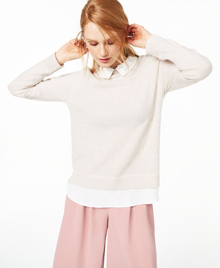 Suéter de cashmere feminino Charter Club com aparência em camadas, marrom, tamanho X-S