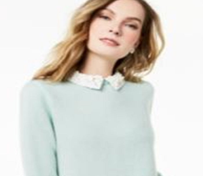 Suéter de cashmere feminino Charter Club com aparência em camadas, azul, tamanho médio