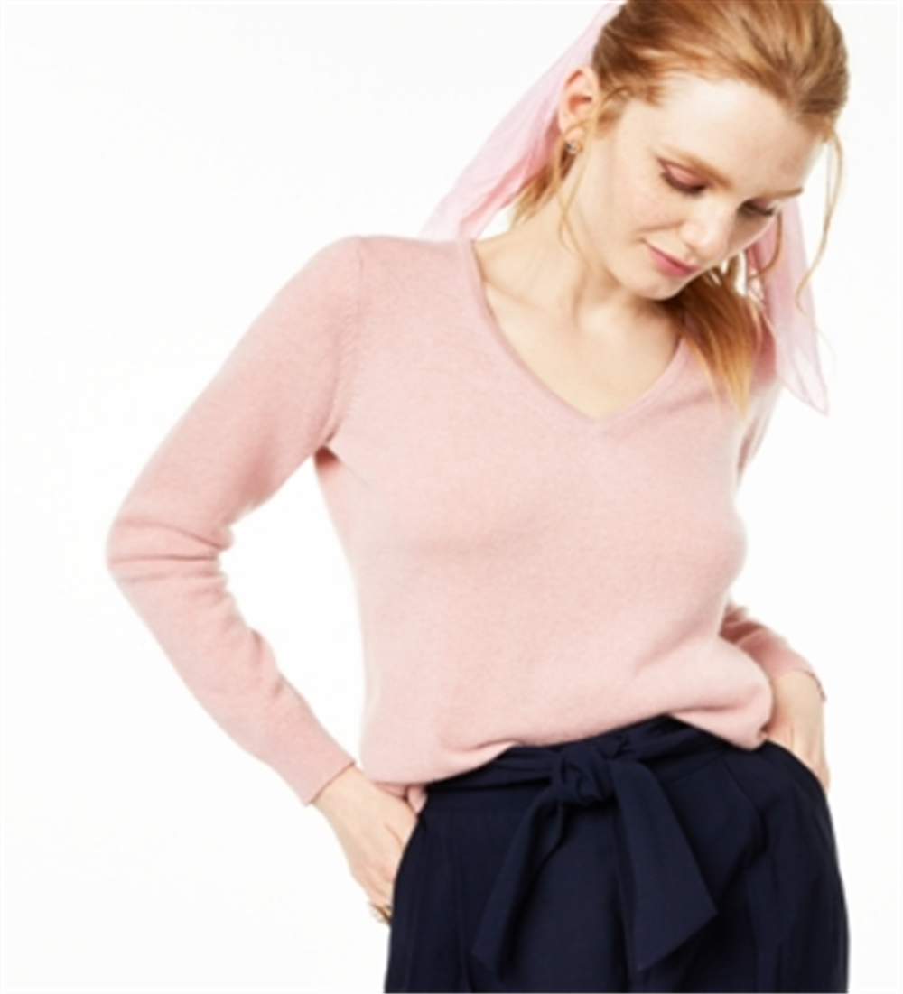 Suéter de cashmere feminino com decote em V Charter Club, tamanho regular, rosa, tamanho extragrande