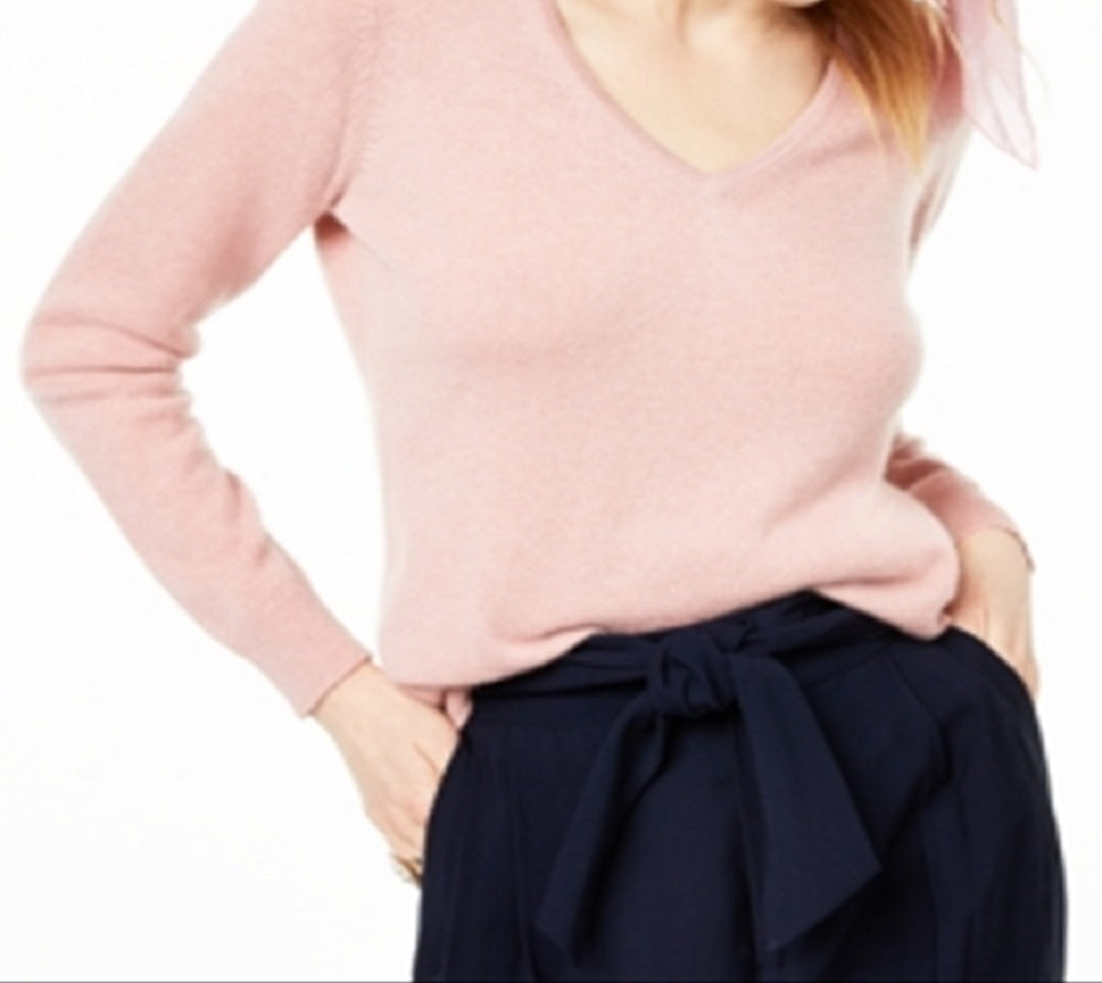 Suéter de cashmere feminino com decote em V Charter Club, tamanho regular, rosa, tamanho extragrande