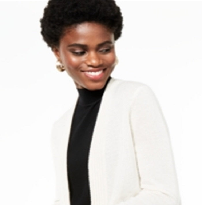 Cardigan de cashmere feminino Charter Club com frente aberta, branco, tamanho extrapequeno