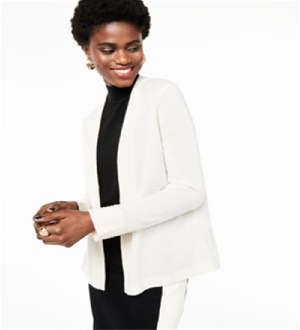 Cardigan de cashmere feminino Charter Club com frente aberta, branco, tamanho extrapequeno