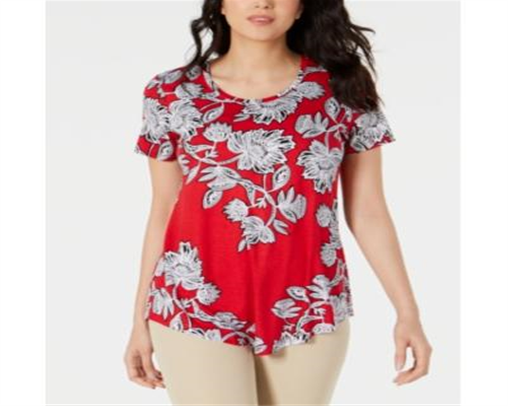 JM Collection Top estampado feminino vermelho tamanho pequeno GG