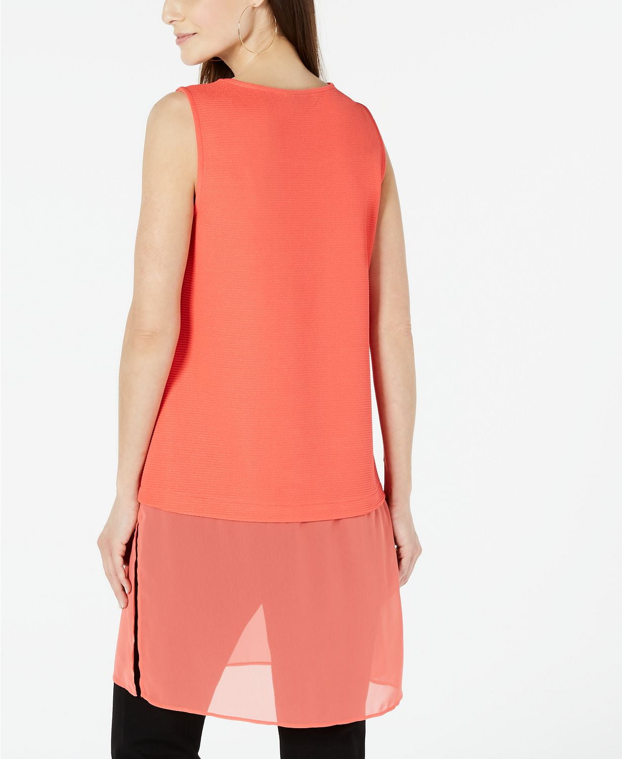 Blusa túnica feminina Alfani coral, sem mangas, com decote redondo, para festa, tamanho pequeno, médio