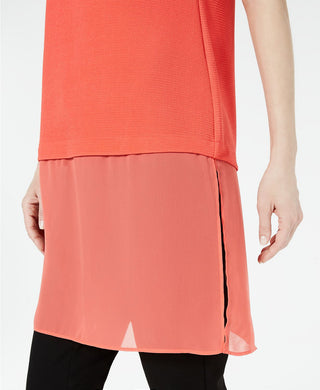 Blusa túnica feminina Alfani coral, sem mangas, com decote redondo, para festa, tamanho pequeno, médio